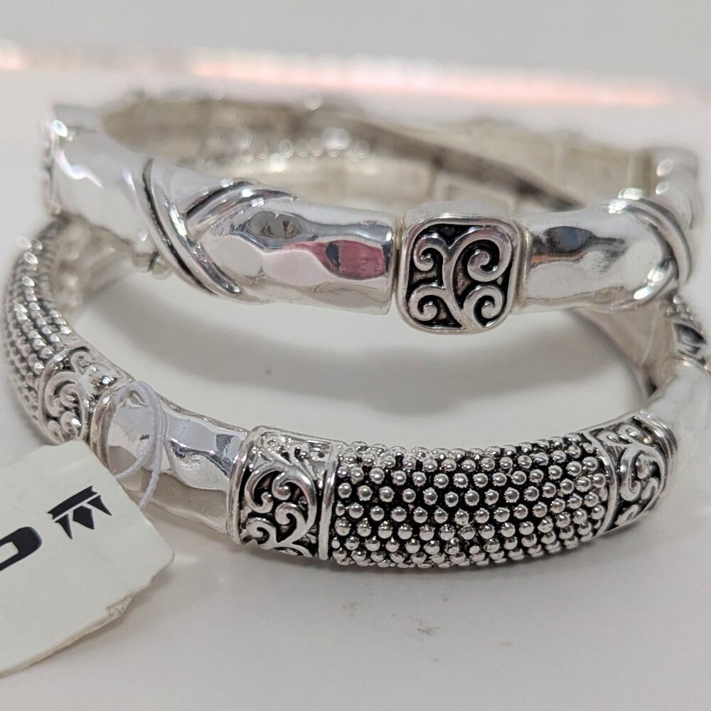 Set of 2 Chunky/Runway Cornet-new w/ tags Silver Toned Detailed Bracelets NWTS!